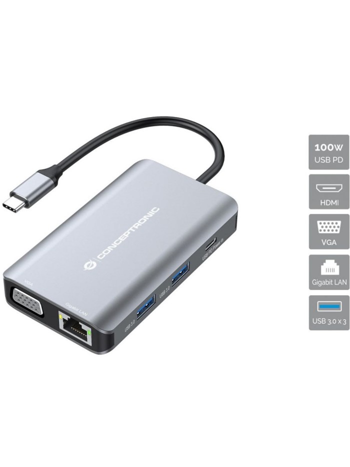 Docking station conceptronic donn21g 7 en 1 3 x usb 3.0 - 1 x hdmi - 1 x vga - 1 x rj45 - 1 x usb tipo c Docking station conceptronic donn21g 7 en 1 3 x usb 3.0 - 1 x hdmi - 1 x vga - 1 x rj45 - 1 x usb tipo c