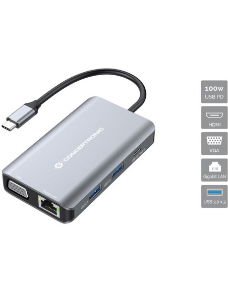 Docking station conceptronic donn21g 7 en 1 3 x usb 3.0 - 1 x hdmi - 1 x vga - 1 x rj45 - 1 x usb tipo c
