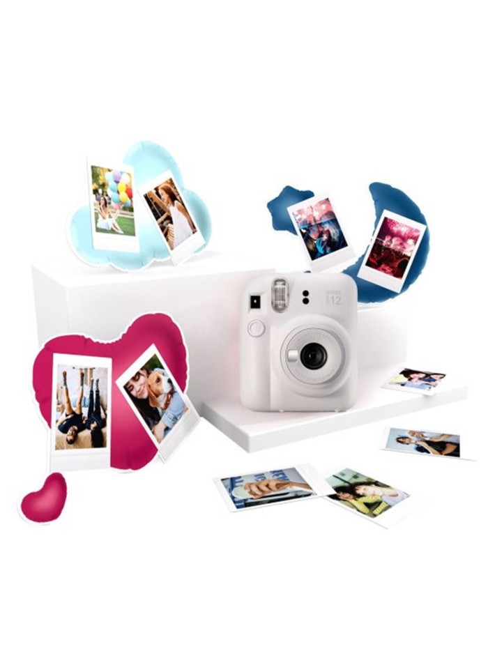 Kit camara fujifilm mini instax 12 color blanco arcilla + papel 10 fotos + 3 portara retratos Kit camara fujifilm mini instax 12 color blanco arcilla + papel 10 fotos + 3 portara retratos