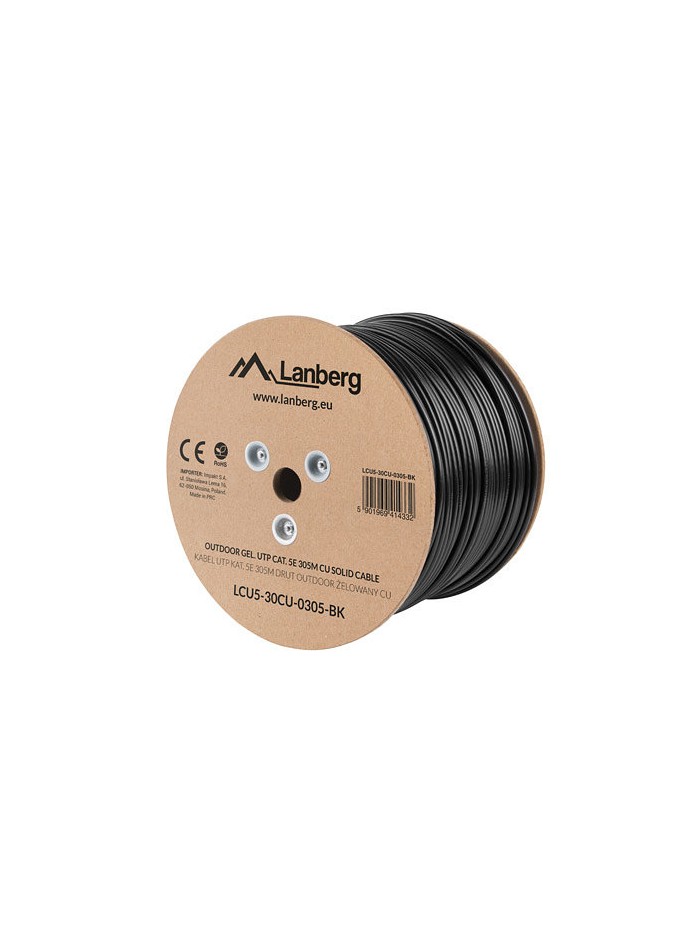 Bobina cat.5e lanberg utp rj45 solido cobre fluke tested awg24 ext 305m gris Bobina cat.5e lanberg utp rj45 solido cobre fluke tested awg24 ext 305m gris