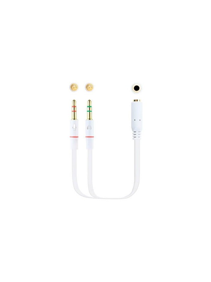 Cable audio 1xjack - 3.5 a 2xjack - 3.5 nanocable 20cm blanco - hembra a 2xmacho - 4pin - 3pin - blanco Cable audio 1xjack - 3.5 a 2xjack - 3.5 nanocable 20cm blanco - hembra a 2xmacho - 4pin - 3pin - blanco