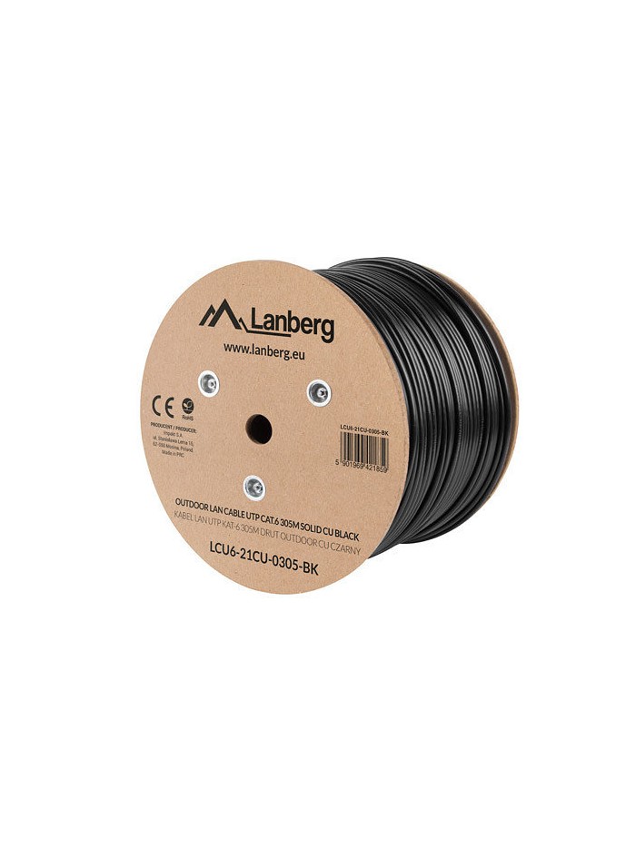 Bobina para exterior lanberg cat.6 utp rj45 solido cobre fluke tested awg23 305m negro Bobina para exterior lanberg cat.6 utp rj45 solido cobre fluke tested awg23 305m negro