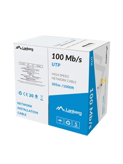 Bobina 100mb - s lanberg utp 305m rj45 solid cca awg24 amarillo