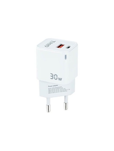 Cargador de pared tooq doble usb - c + usb a blanco 30w