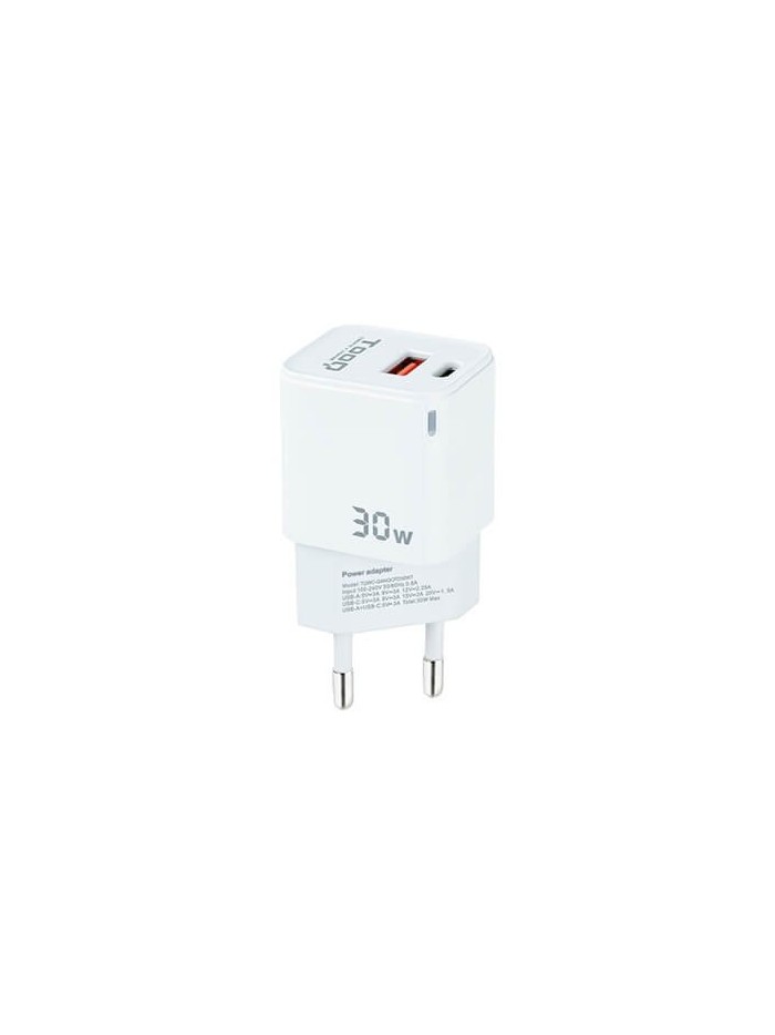 Cargador de pared tooq doble usb - c + usb a blanco 30w Cargador de pared tooq doble usb - c + usb a blanco 30w