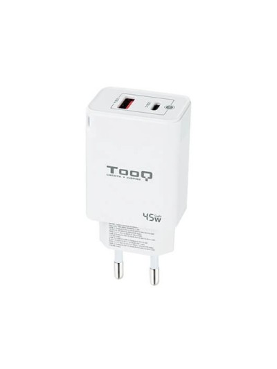 Cargador de pared tooq doble usb - c + usb a blanco 45w