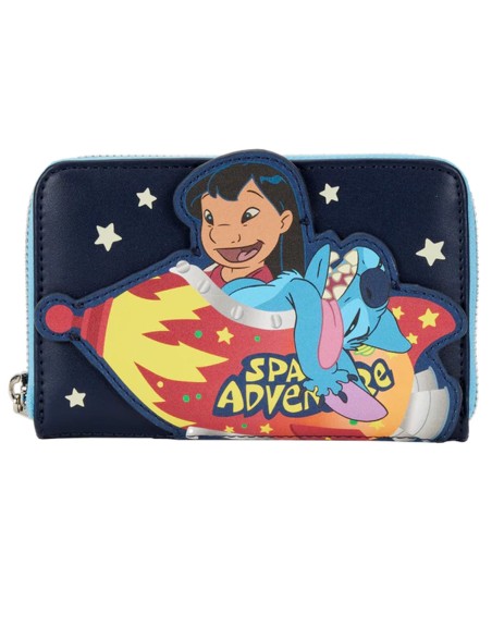 Cartera loungefly disney lilo & stitch aventura espacial lilo & stitch zip around wallet