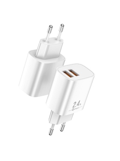 Cargador qcharx apolo 2.4a 2 puerto usb a blanco