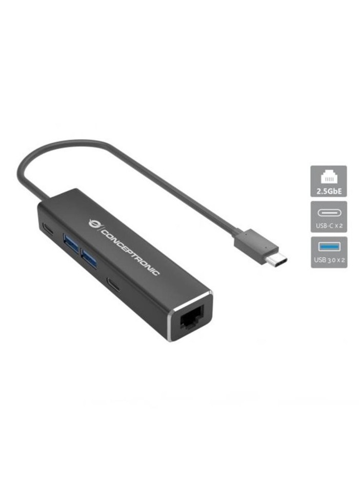 Adaptador usb tipo c a rj45 conceptronic macho - hembra + hub 4 en 1 Adaptador usb tipo c a rj45 conceptronic macho - hembra + hub 4 en 1