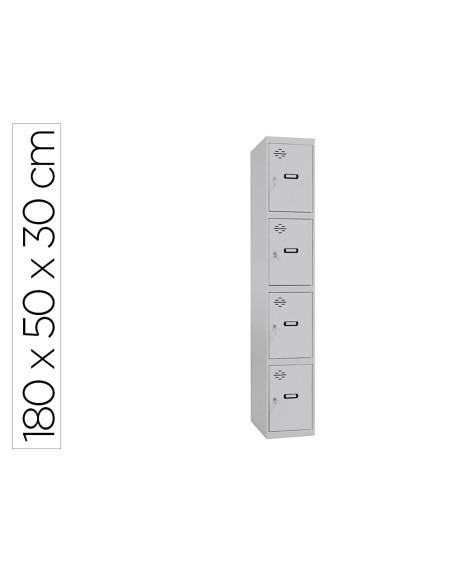 Taquilla metalica simonrack 4 puertas con cerradura montada respiradero y etiquetero gris/gris 1800x500x300 mm