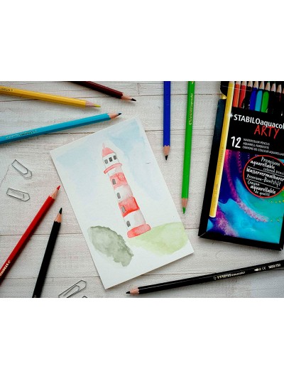 Lapices de colores stabilo aquacolor arty line acuarelables estuche de carton de 12 unidades colores