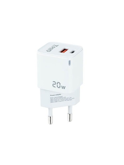 Cargador de pared tooq doble usb - c + usb a blanco 20w
