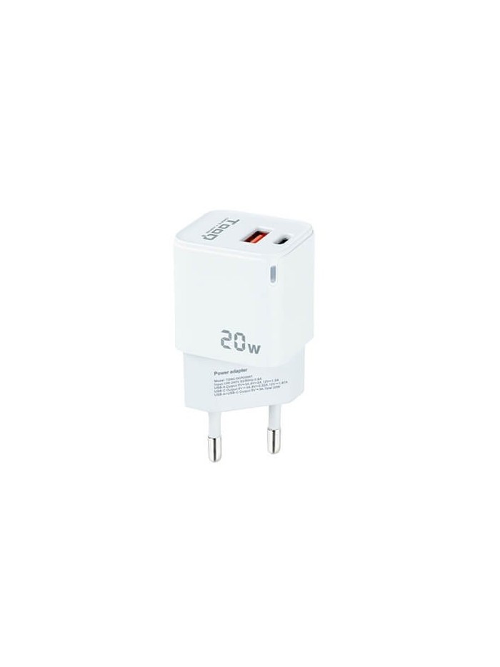 Cargador de pared tooq doble usb - c + usb a blanco 20w Cargador de pared tooq doble usb - c + usb a blanco 20w