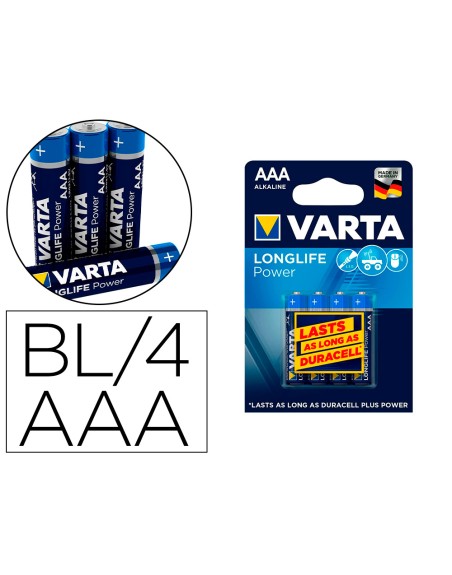 Pila varta alcalina longlife power aaa tipo lr-03 blister de 4 unidades