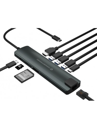 Adaptador conceptronic usb tipo c 9 en 1 hdmi - usb - c - pd - usb 3.0 - sd - micro sd - rj45