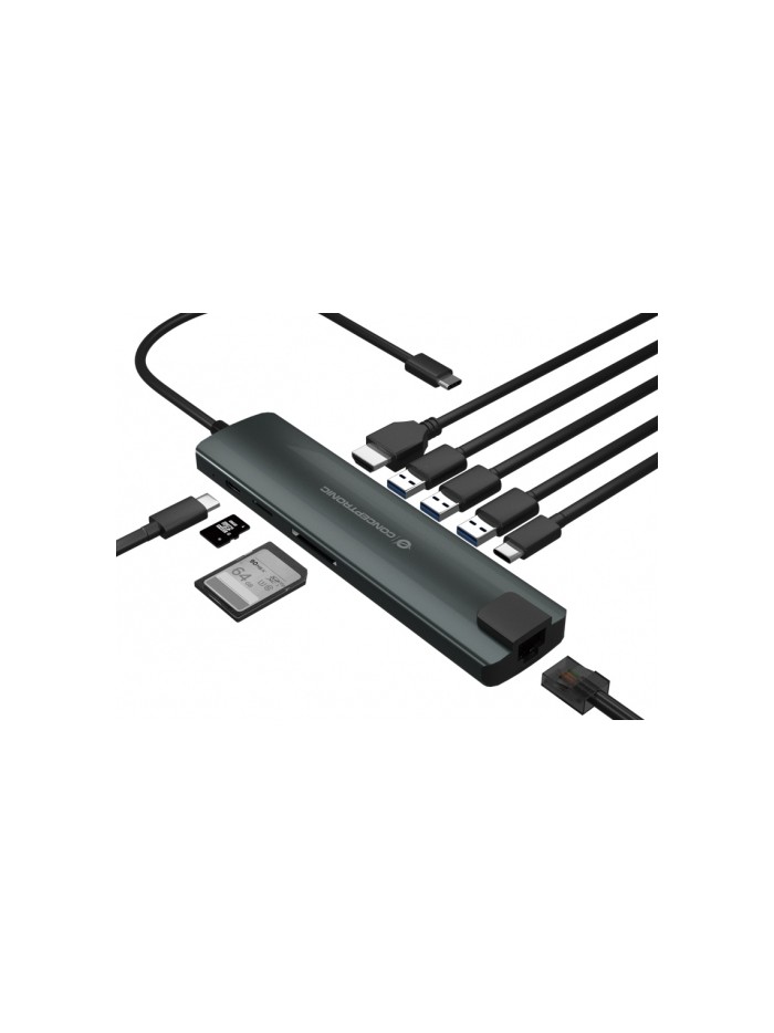 Adaptador conceptronic usb tipo c 9 en 1 hdmi - usb - c - pd - usb 3.0 - sd - micro sd - rj45 Adaptador conceptronic usb tipo c 9 en 1 hdmi - usb - c - pd - usb 3.0 - sd - micro sd - rj45