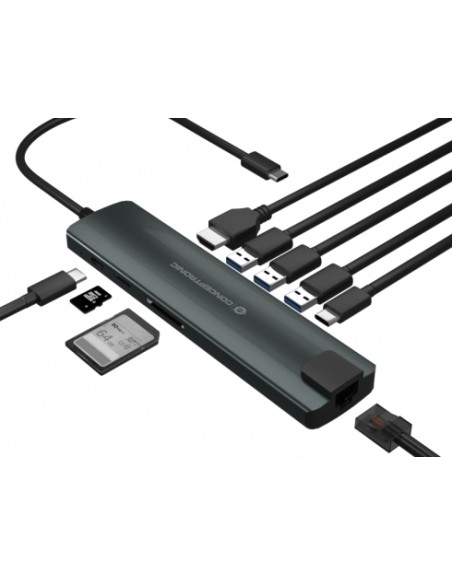 Adaptador conceptronic usb tipo c 9 en 1 hdmi - usb - c - pd - usb 3.0 - sd - micro sd - rj45