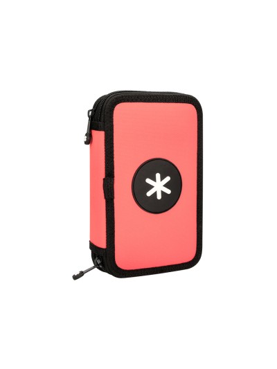 Plumier escolar antartik doble cremallera color coral 28 piezas