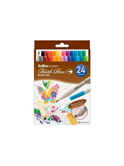 Rotulador artline supreme brush epfs pintura base de agua punta tipo pincel trazo fino bolsa de 24 unidades