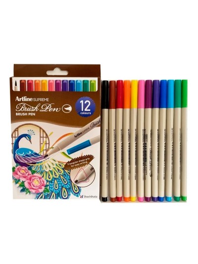 Rotulador artline supreme brush epfs pintura base de agua punta tipo pincel trazo fino bolsa de 12 unidades