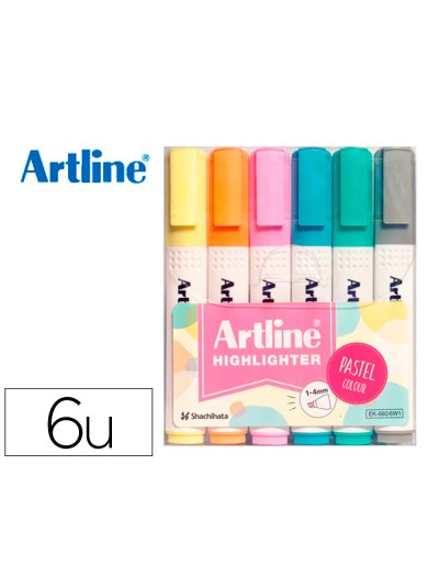 Rotulador artline fluorescente ek-660 colores pastel bolsa de 6 unidades colores surtidos