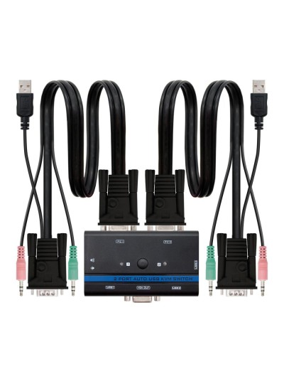 Conmutador kvm nanocable vga usb 1u - 2pc+cable - negro