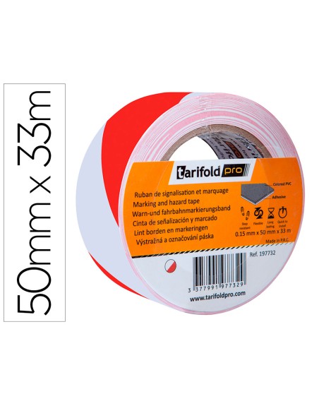 Cinta adhesiva tarifold seguridad para marcaje y señalizacion de suelo 33 mt x 50 mm color blanco/rojo
