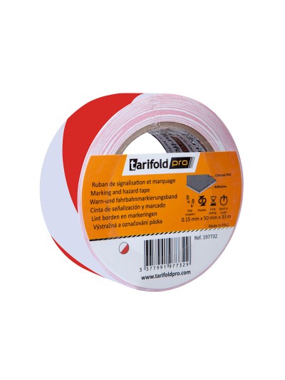 Cinta adhesiva tarifold seguridad para marcaje y señalizacion de suelo 33 mt x 50 mm color blanco/rojo