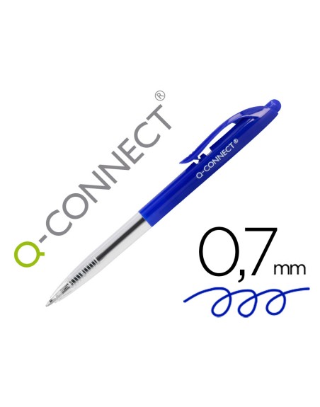 Boligrafo q-connect retractil con clip diseño fino tinta aceite 0,7 mm color azul