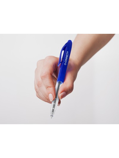 Boligrafo q-connect retractil con clip diseño fino tinta aceite 0,7 mm color azul