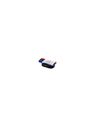Borrador q-connect magnetico para pizarra blanca con 3 rotuladores azul negro y rojo