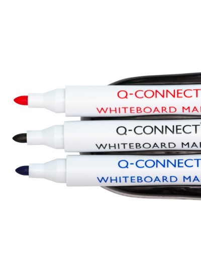 Borrador q-connect magnetico para pizarra blanca con 3 rotuladores azul negro y rojo