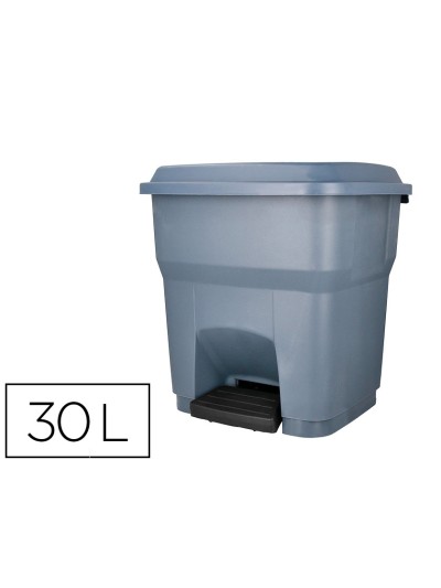 Papelera contenedor q-connect plastico con tapa y pedal 30 litros gris 395x395x420 mm