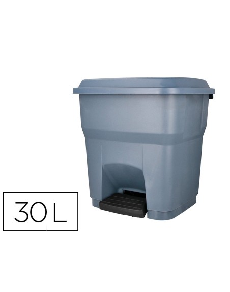 Papelera contenedor q-connect plastico con tapa y pedal 30 litros gris 395x395x420 mm