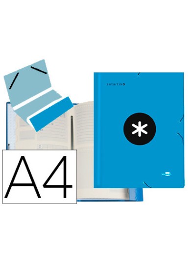 Carpeta liderpapel antartik clasificadora a4 12 departamentos gomas carton forrado color azul