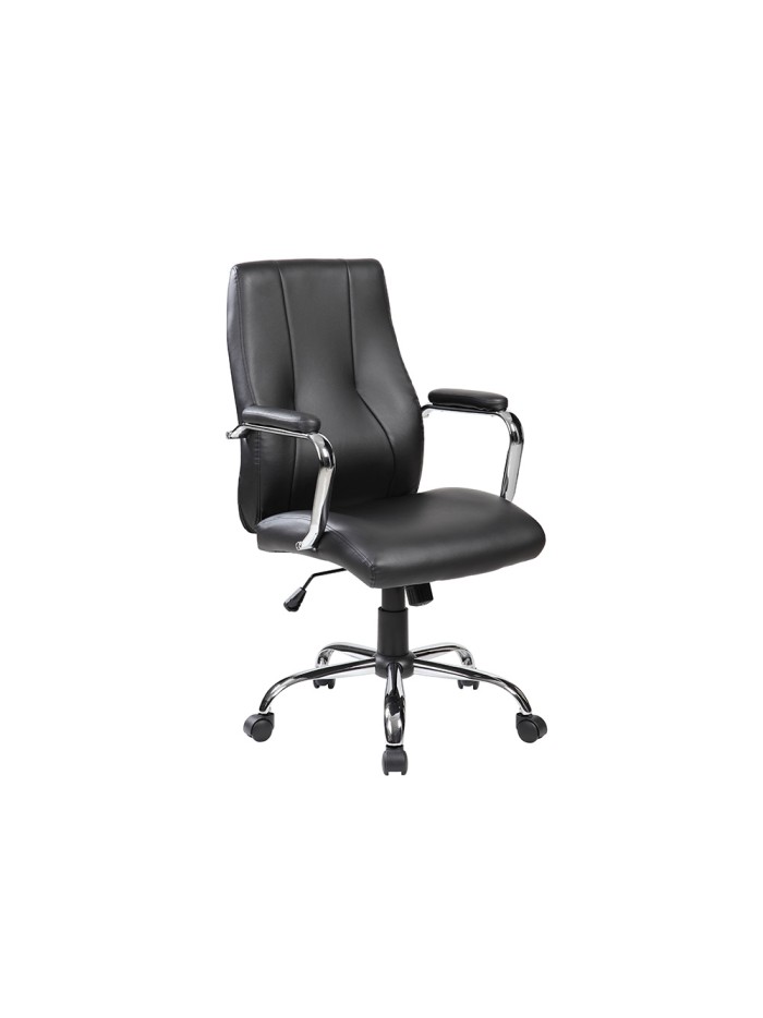 Silla rocada direccion simil piel con brazos base metalica cromada diametro 700mm respaldo 730mmx500mm Silla rocada direccion simil piel con brazos base metalica cromada diametro 700mm respaldo 730mmx500mm