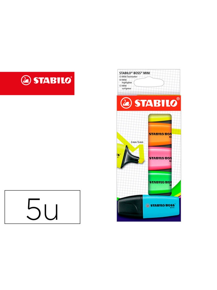 Rotulador stabilo boss mini estuche de 5 unidades amarillo /azul/naranja/rosa/verde Rotulador stabilo boss mini estuche de 5 unidades amarillo /azul/naranja/rosa/verde