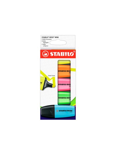 Rotulador stabilo boss mini estuche de 5 unidades amarillo /azul/naranja/rosa/verde