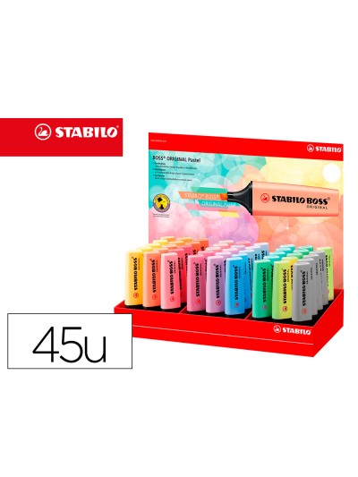 Rotulador stabilo boss fluorescente 70 pastel expositor de 45 unidades colores surtidos