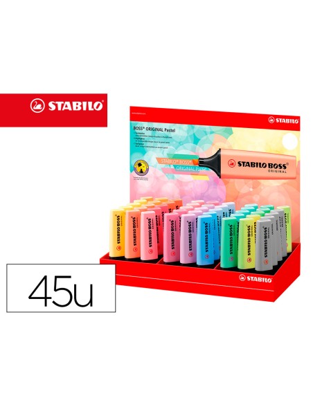 Rotulador stabilo boss fluorescente 70 pastel expositor de 45 unidades colores surtidos