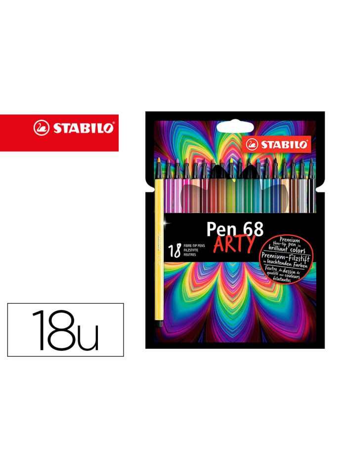 Rotulador stabilo acuarelable pen 68 estuche carton de 18 unidades colores surtidos Rotulador stabilo acuarelable pen 68 estuche carton de 18 unidades colores surtidos