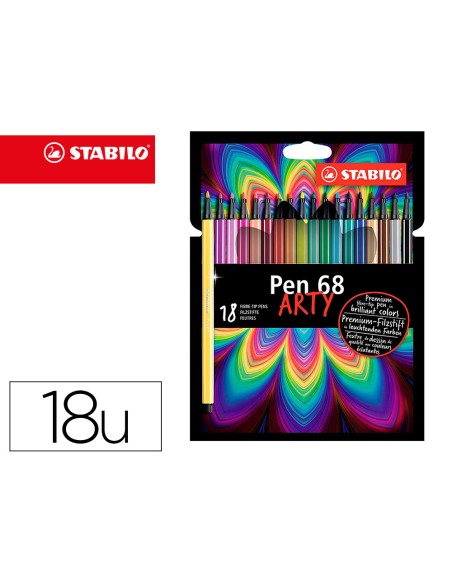 Rotulador stabilo acuarelable pen 68 estuche carton de 18 unidades colores surtidos