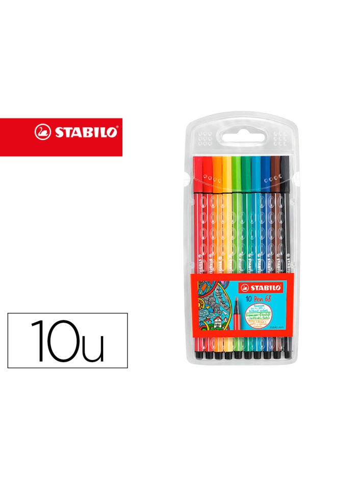 Rotulador stabilo acuarelable pen 68 estuche carton de 10 unidades colores surtidos Rotulador stabilo acuarelable pen 68 estuche carton de 10 unidades colores surtidos