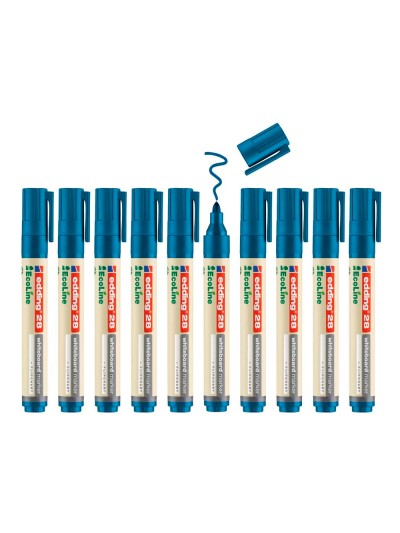 Rotulador edding 28 para pizarra blanca ecoline 90% reciclado color azul punta redonda 1,5-3 mm recargable