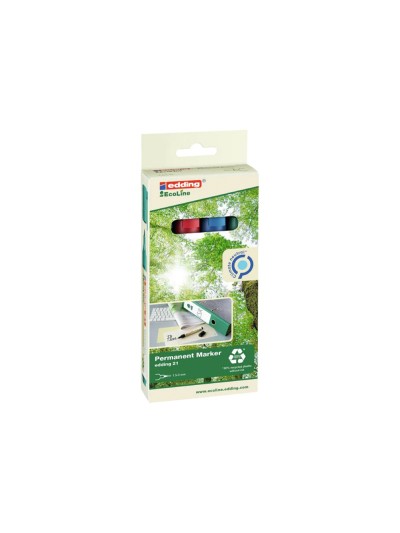Rotulador edding 21 marcador permanente ecoline 90% reciclado bolsa 4 colores surtidos punta redonda 1,5-3