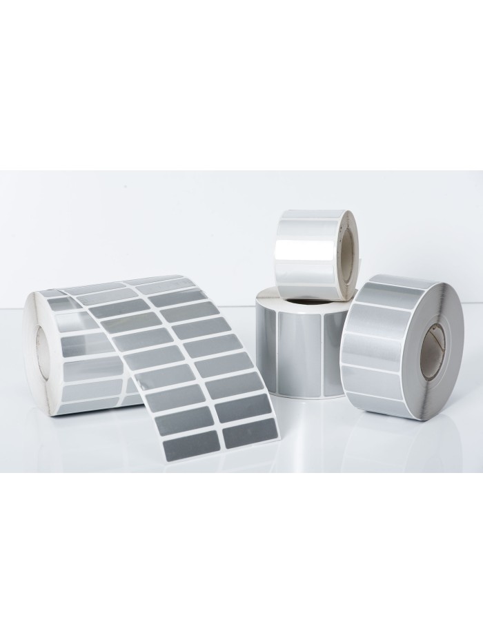 25/26 ETIQUETA plateada autoadhesiva de 42 x 15 mm