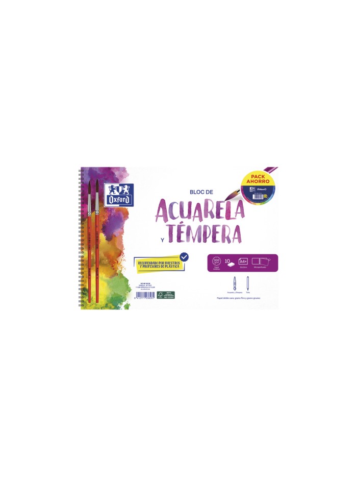 Bloc de dibujo oxford acuarela espiral din a4+ 10 hojas microperforado con pinceles Bloc de dibujo oxford acuarela espiral din a4+ 10 hojas microperforado con pinceles