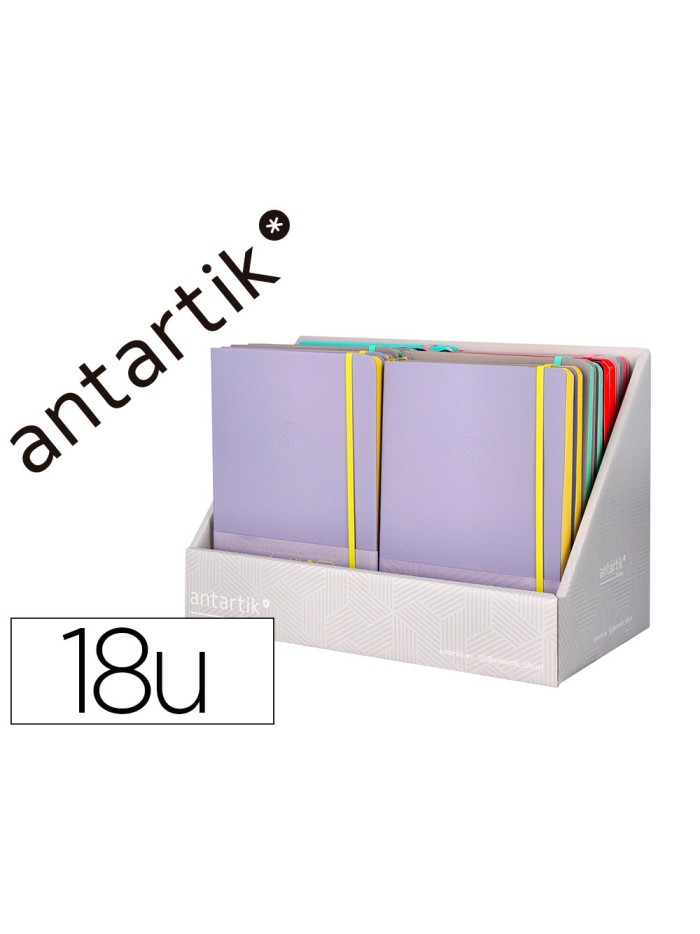 Cuaderno con gomilla antartik note tapa dura y blanda bicolor expositor de 18 unidades surtidas Cuaderno con gomilla antartik note tapa dura y blanda bicolor expositor de 18 unidades surtidas