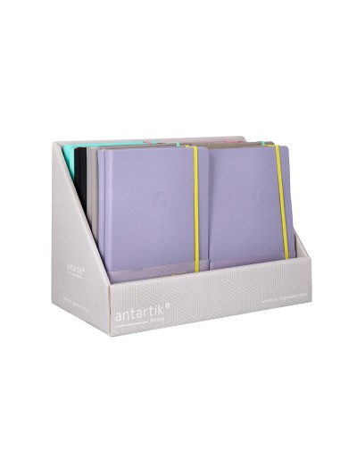 Cuaderno con gomilla antartik note tapa dura y blanda bicolor expositor de 18 unidades surtidas
