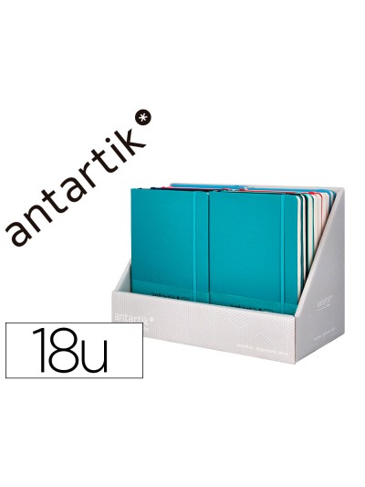 Cuaderno con gomilla antartik note tapa blanda expositor de 18 unidades surtidas
